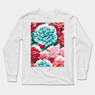 Red Pink Blue Carnation Abstract Artwork Long Sleeve T-Shirt